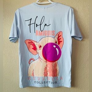 HERENCIA COLLECTION Bubblegum Piggy Hola Amiguis Graphic Tee Size S